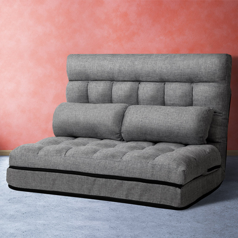 Artiss Lounge Sofa Bed 2-seater Floor Folding Fabric Grey - Sale Now