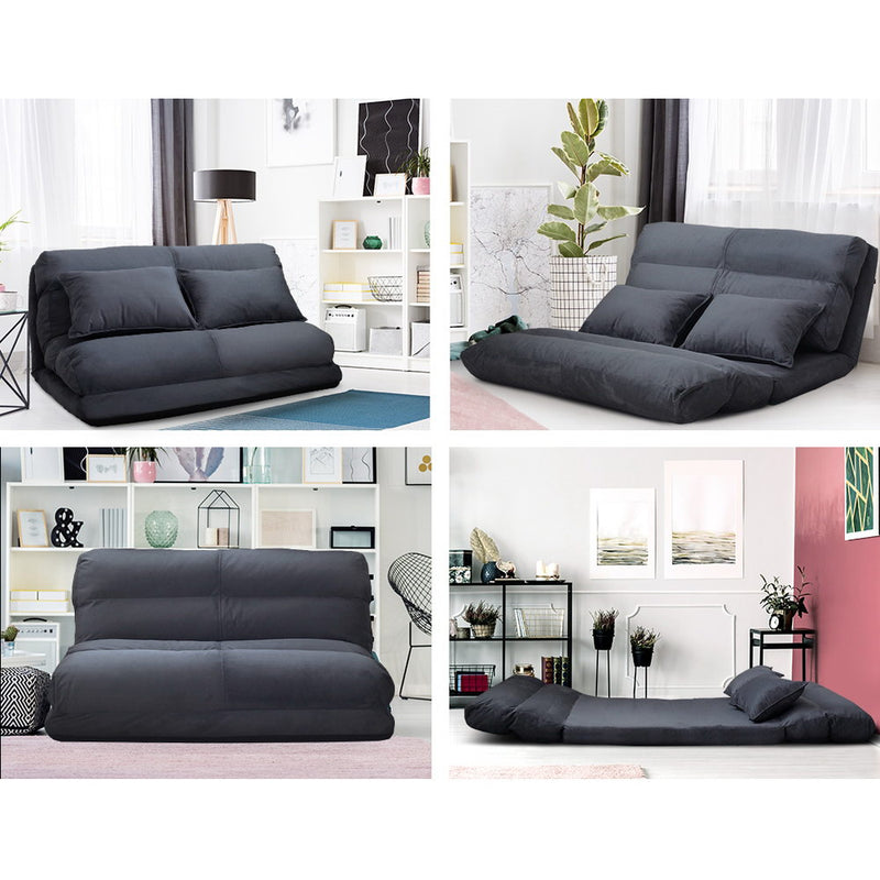 Artiss Lounge Sofa Bed Floor Recliner Chaise Chair Folding Adjustable Suede - Sale Now
