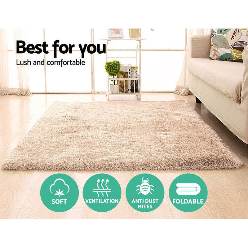 Artiss 140x200cm Floor Rugs Large Ultra Soft Shaggy Rug Carpet Mat Area Beige - Sale Now