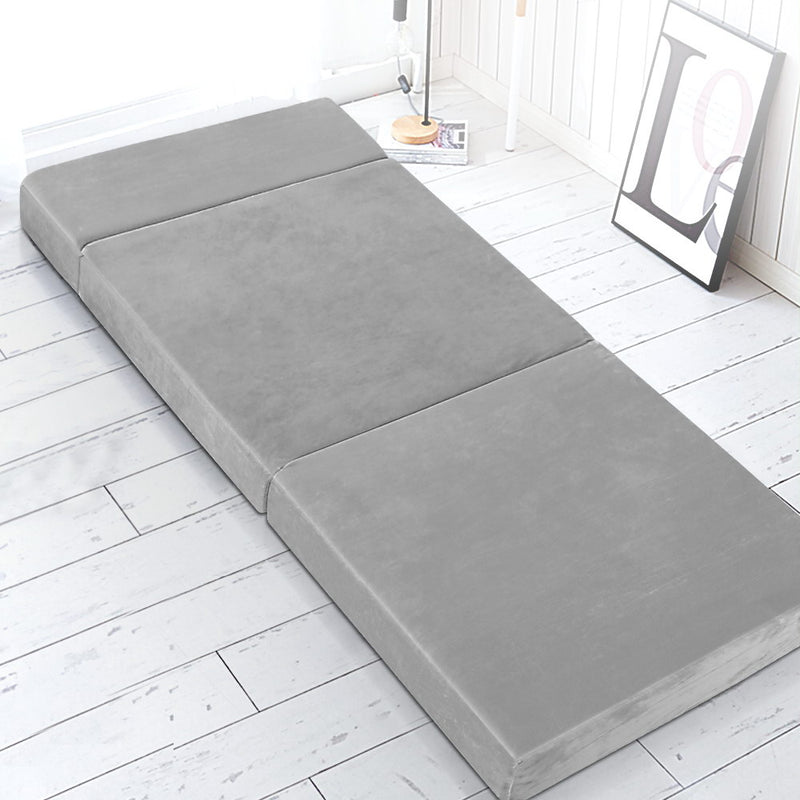 Giselle Bedding Folding Foam Mattress Portable Sofa Bed Lounge Chair Velvet Light Grey - Sale Now