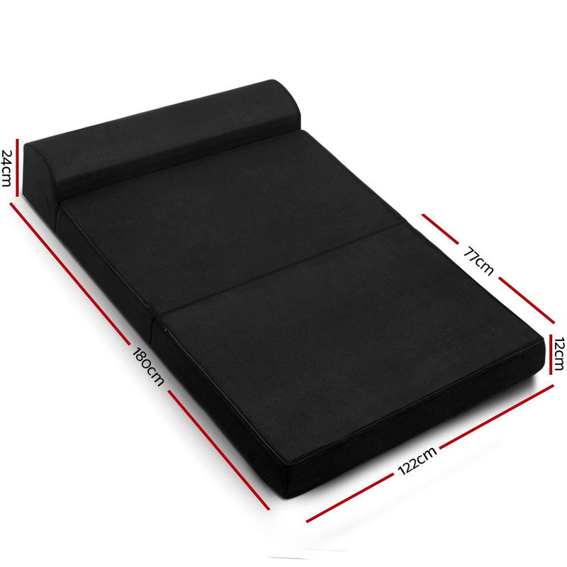 Giselle Bedding Folding Foam Mattress Portable Double Sofa Bed Mat Air Mesh Fabric Black - Sale Now