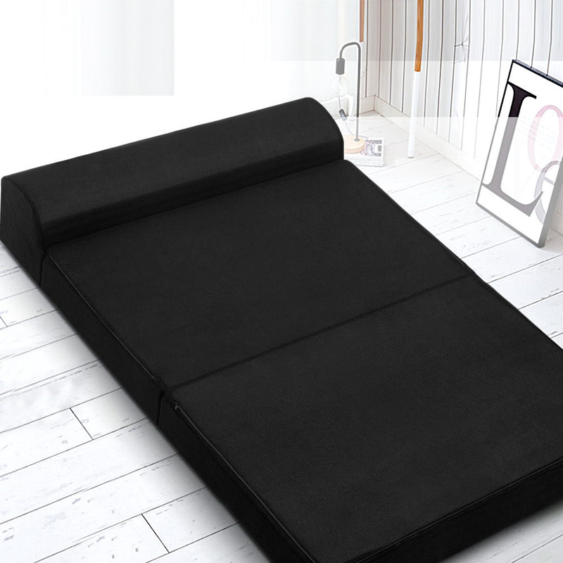 Giselle Bedding Folding Foam Mattress Portable Double Sofa Bed Mat Air Mesh Fabric Black - Sale Now