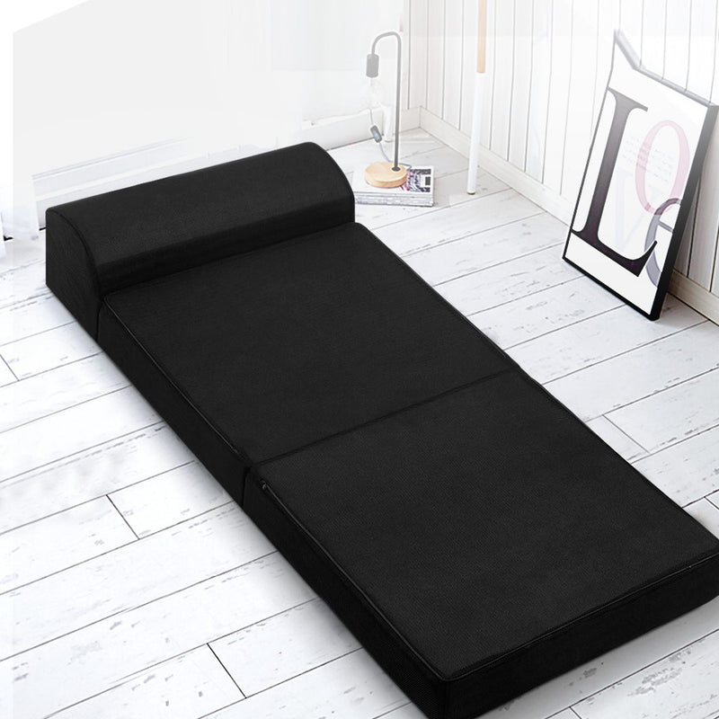 Giselle Bedding Folding Foam Mattress Portable Single Sofa Bed Mat Air Mesh Fabric Black - Sale Now
