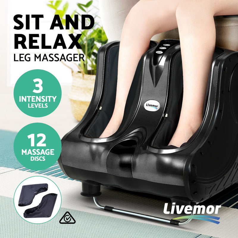 Livemor Foot Massager Ankle Calf Leg Massagers Shiatsu Kneading Rolling Black - Sale Now