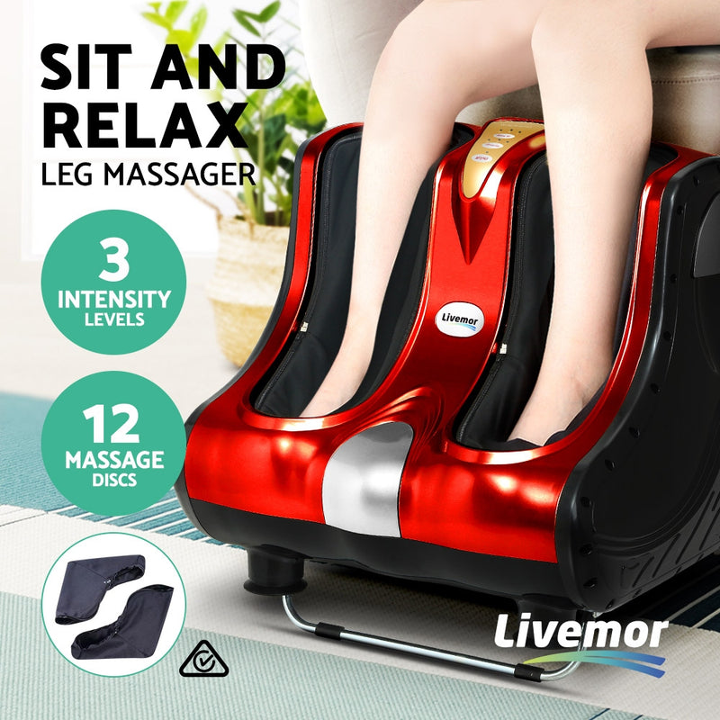 Livemor Foot Massager Shiatsu Ankle Calf Leg Massagers Circulation Enhancer Red - Sale Now