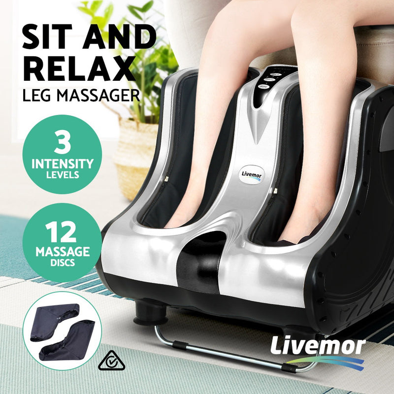 Livemor Foot Massager Ankle Calf Leg Massagers Shiatsu Kneading Rolling Silver - Sale Now