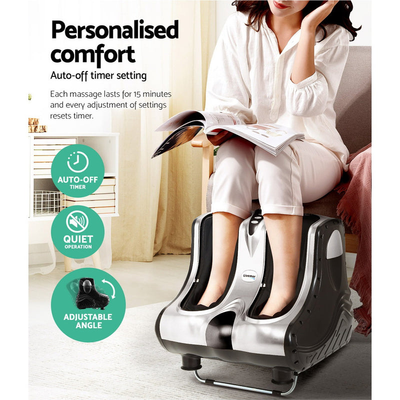 Livemor Foot Massager Ankle Calf Leg Massagers Shiatsu Kneading Rolling Silver - Sale Now
