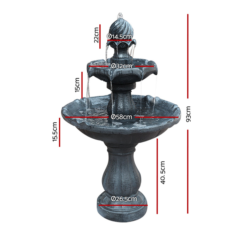 Gardeon 3 Tier Solar Powered Water Fountain - Black - Sale Now