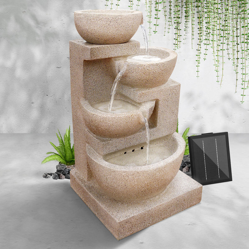 Gardeon  4 Tier Solar Powered Water Fountain with Light - Sand Beige - Sale Now