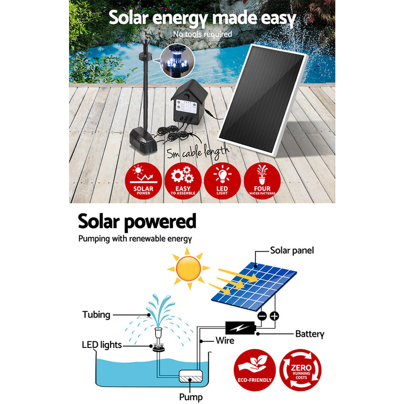 Gardeon 30W LED Lights Solar Fountain with Battery Outdoor Fountains Submersible Water Pump - Sale Now