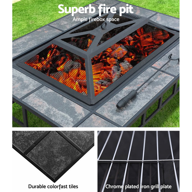 Grillz Fire Pit BBQ Grill Stove Table Ice Pits Patio Fireplace Heater 3 IN 1 - Sale Now
