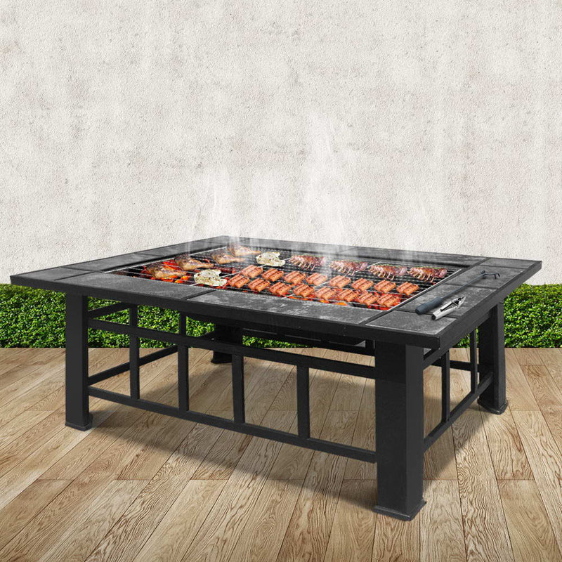 Grillz Fire Pit BBQ Grill Stove Table Ice Pits Patio Fireplace Heater 3 IN 1 - Sale Now