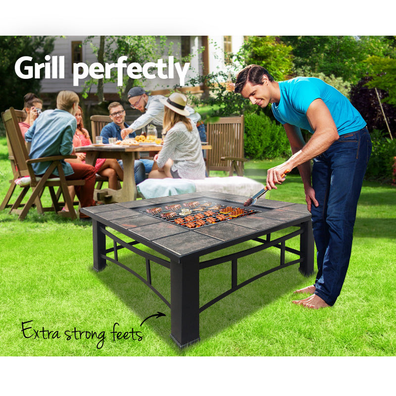 Grillz Outdoor Fire Pit BBQ Table Grill Fireplace Ice Bucket with Table Lid - Sale Now