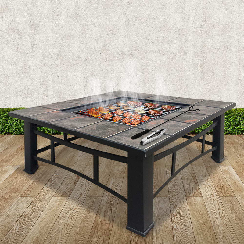 Grillz Outdoor Fire Pit BBQ Table Grill Fireplace Ice Bucket with Table Lid - Sale Now