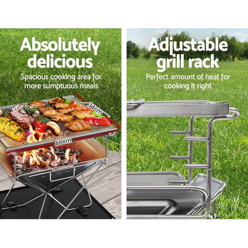 Grillz Camping Fire Pit BBQ Portable Folding Stainless Steel Stove Outdoor Pits - Sale Now