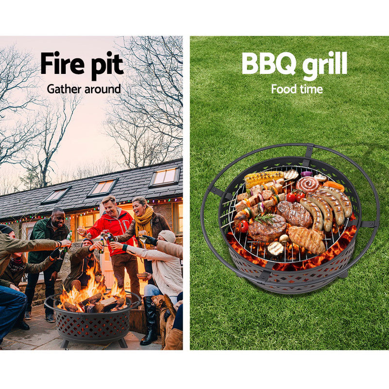 Grillz 30 Inch Portable Outdoor Fire Pit and BBQ - Black - Sale Now