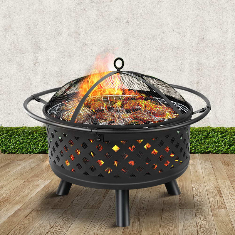 Grillz 30 Inch Portable Outdoor Fire Pit and BBQ - Black - Sale Now