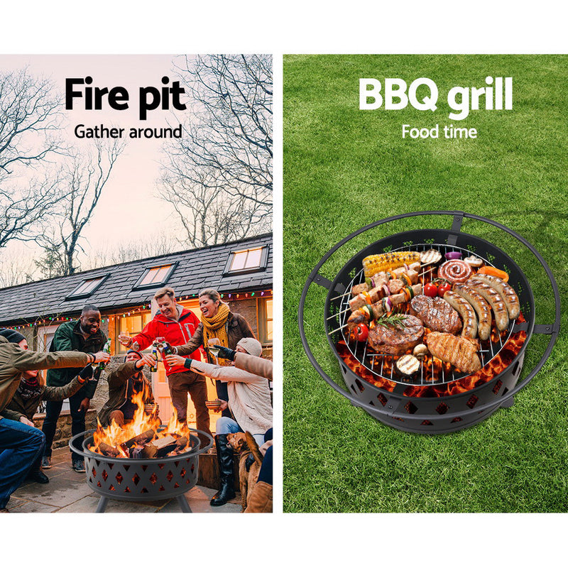Grillz 32 Inch Portable Outdoor Fire Pit and BBQ - Black - Sale Now