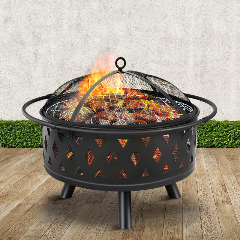 Grillz 32 Inch Portable Outdoor Fire Pit and BBQ - Black - Sale Now
