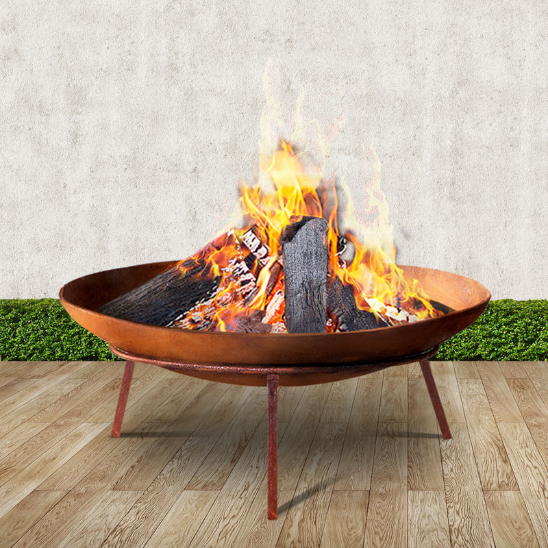 Grillz Rustic Fire Pit Heater Charcoal Iron Bowl Outdoor Patio Wood Fireplace 60CM - Sale Now