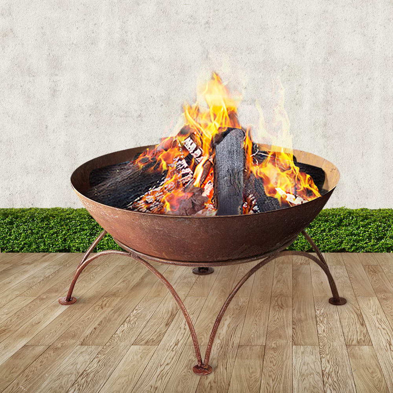 Grillz Rustic Fire Pit Brazier Portable Charcoal Iron Bowl Outdoor Wood Burner 70CM - Sale Now