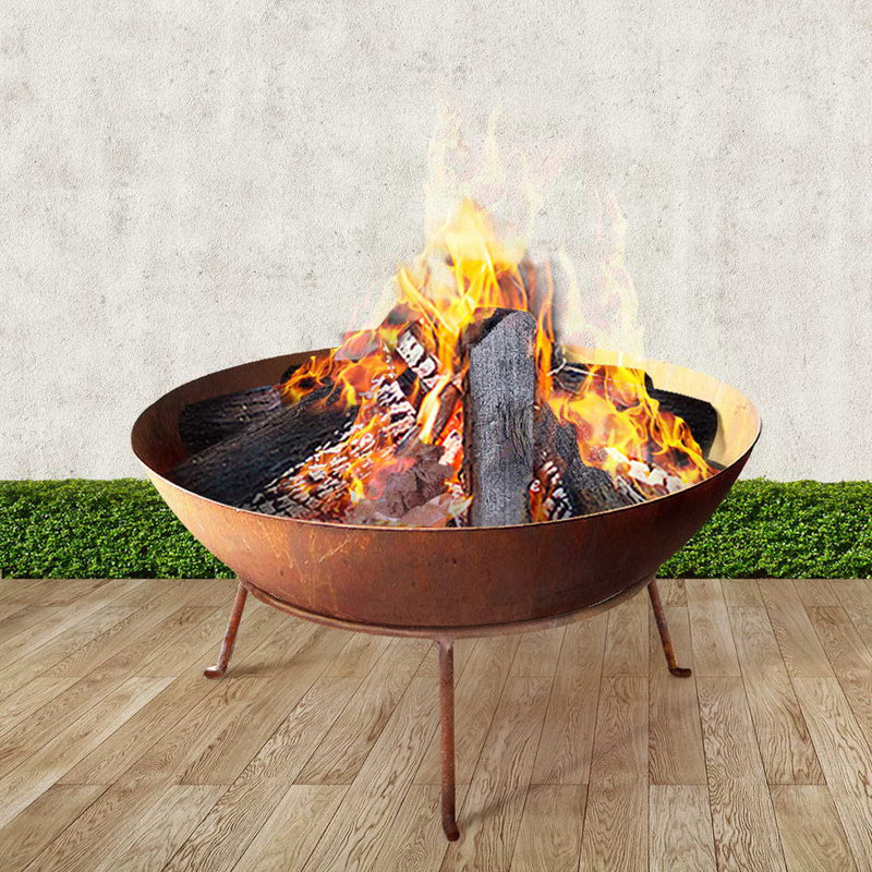 Grillz Fire Pit Charcoal Camping Rustic Burner Garden Outdoor Iron Bowl 70CM - Sale Now