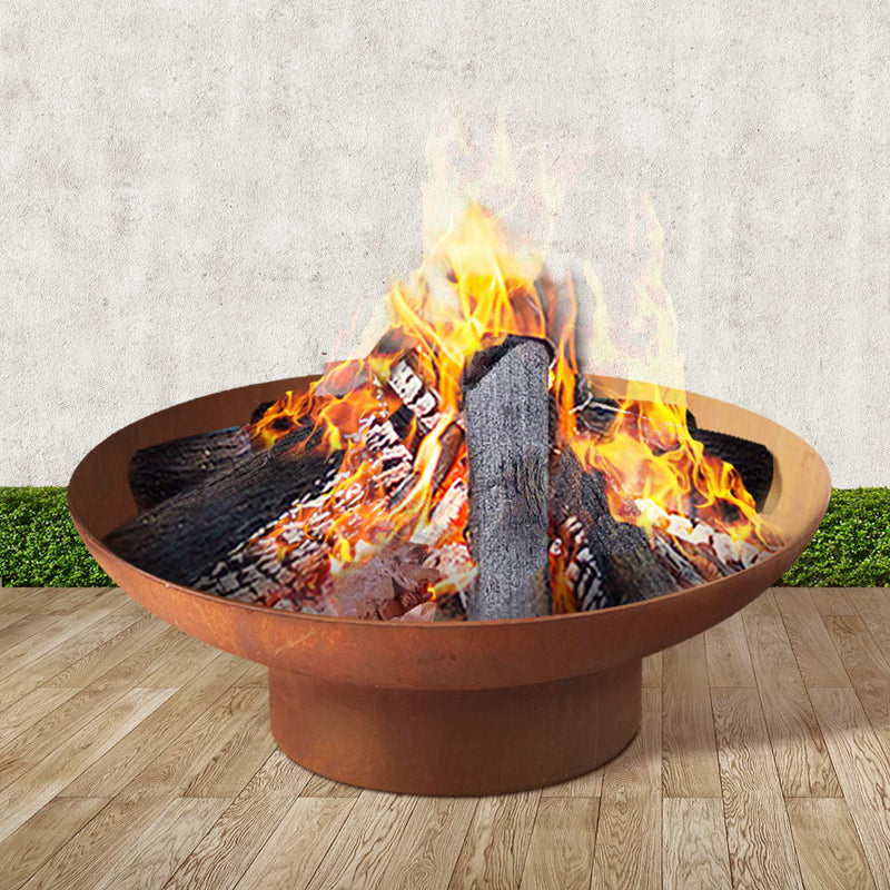 Grillz Rustic Fire Pit Vintage Campfire Wood Burner Rust Outdoor Iron Bowl 70CM - Sale Now