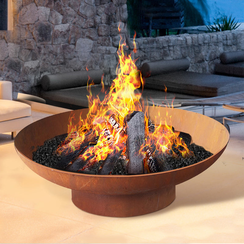 Grillz Fire Pit Charcoal Outdoor Heater Vintage Wood Burner Iron Brazier 90CM - Sale Now