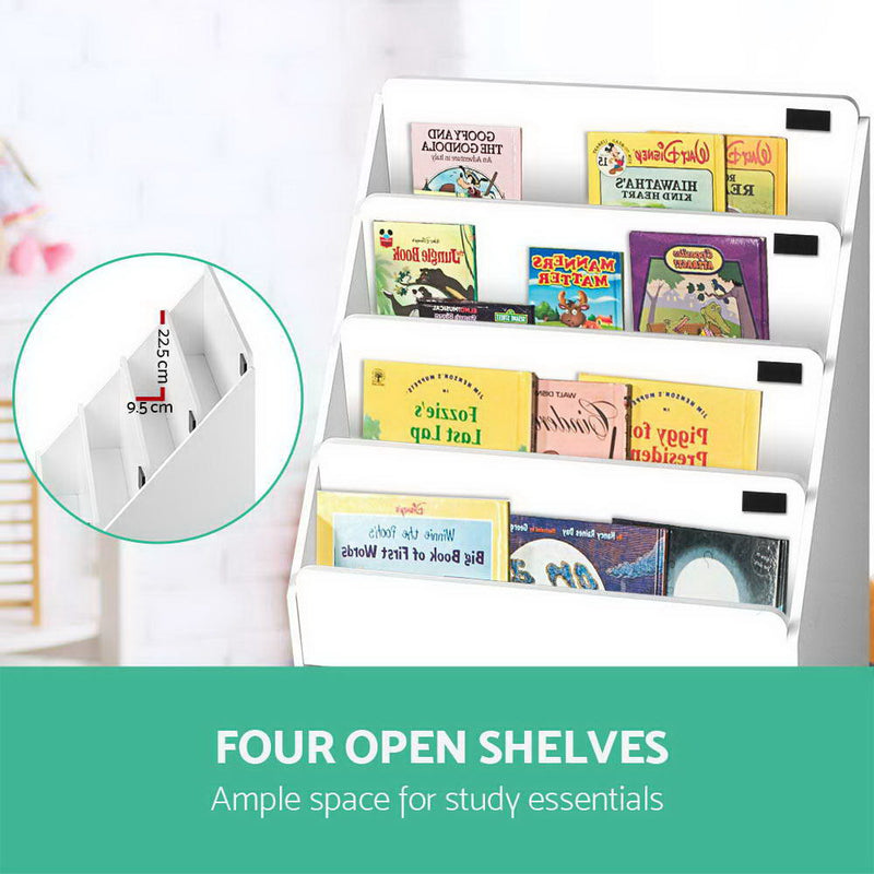 Keezi Kids Bookcase Childrens Bookshelf Organiser Storage Shelf Wooden White - Sale Now