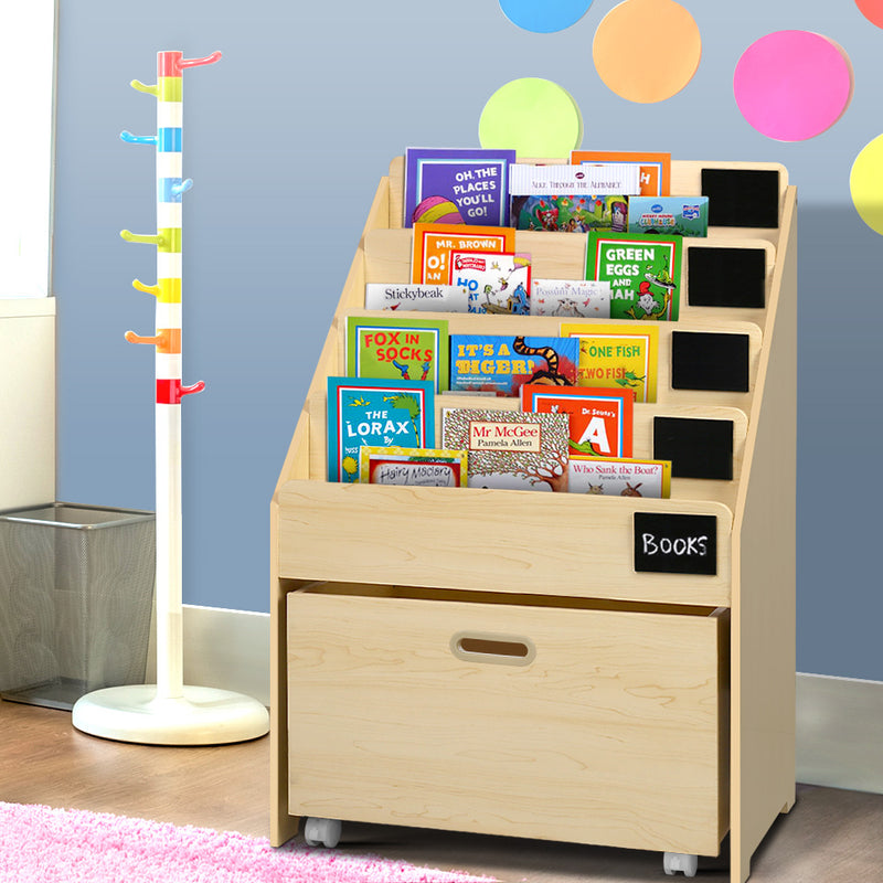 Keezi Kids Bookcase Childrens Bookshelf Organiser Storage Shelf Wooden Beige - Sale Now