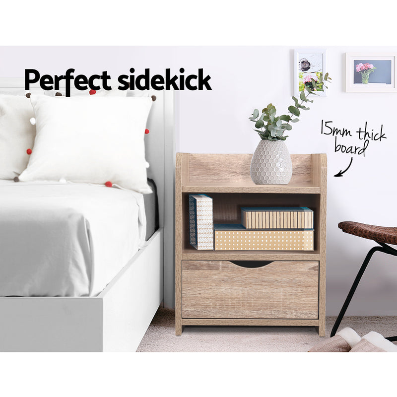 Artiss Bedside Tables Storage Drawer Side Table Bedroom Furniture Nightstand Shelf Unit Oak - Sale Now