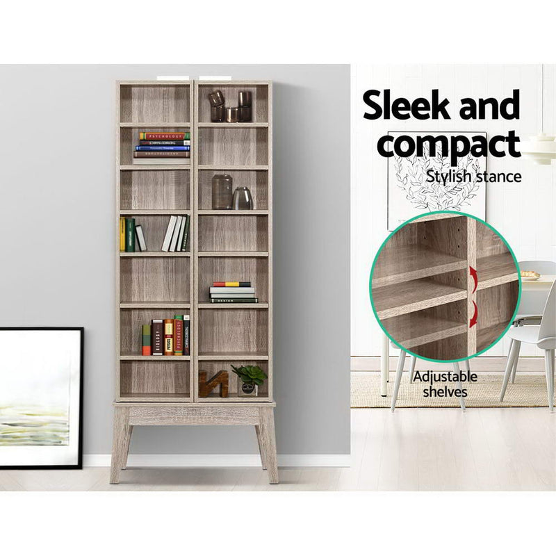 Artiss CD DVD Media Storage Display Shelf Folding Cabinet Bookshelf Bluray Rack Oak - Sale Now