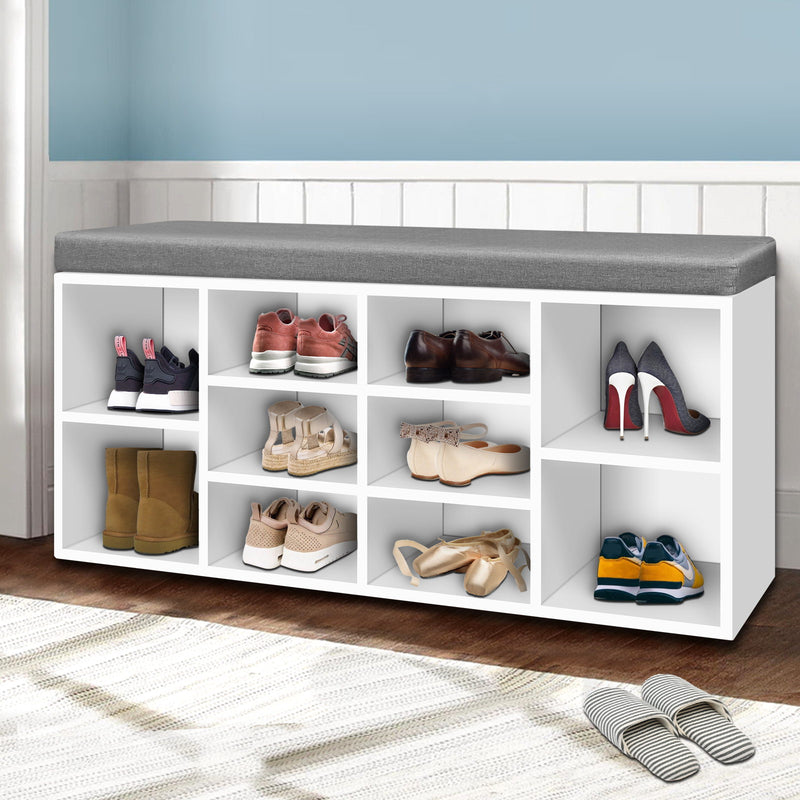 Artiss Fabric Shoe Bench with Storage Cubes - White - Sale Now