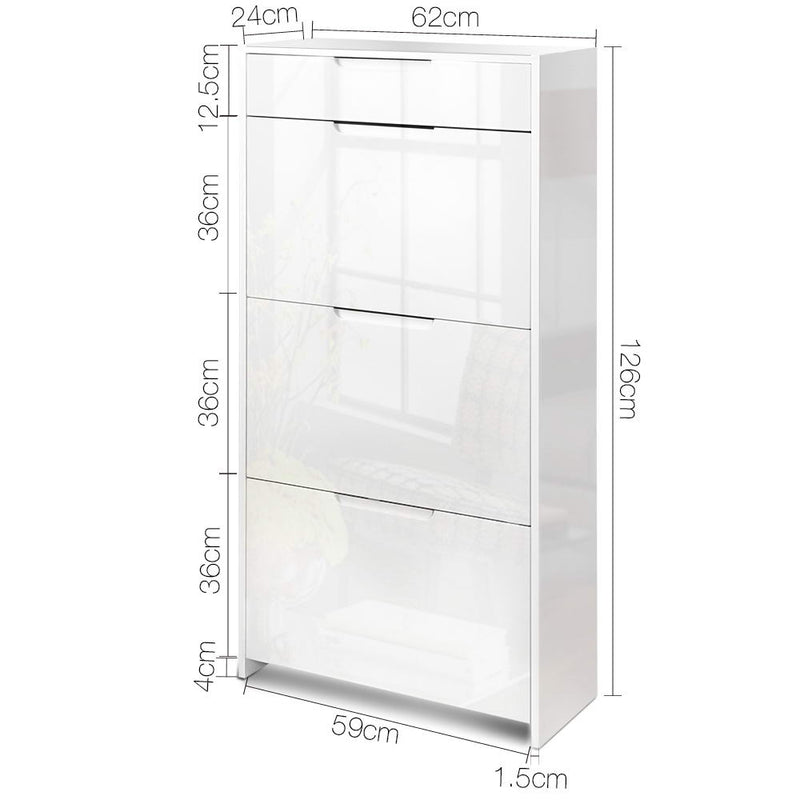 Artiss 24 Pair High Gloss Wooden Shoe Cabinet - White - Sale Now