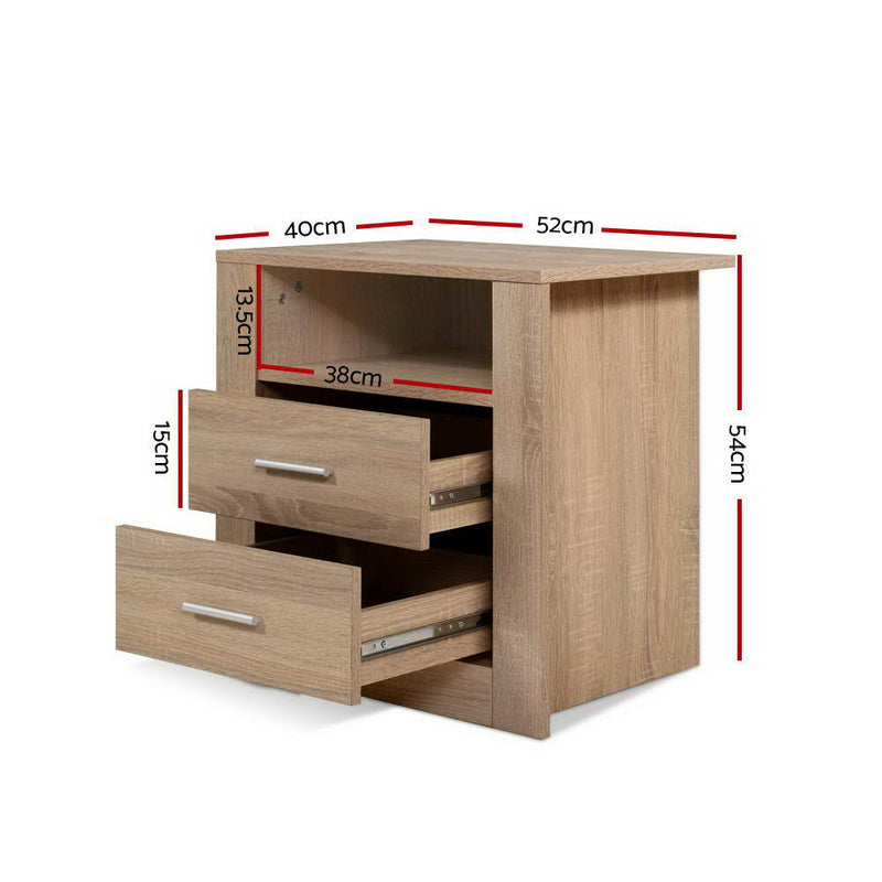 Artiss Bedside Tables Drawers Storage Cabinet Shelf Side End Table Oak - Sale Now