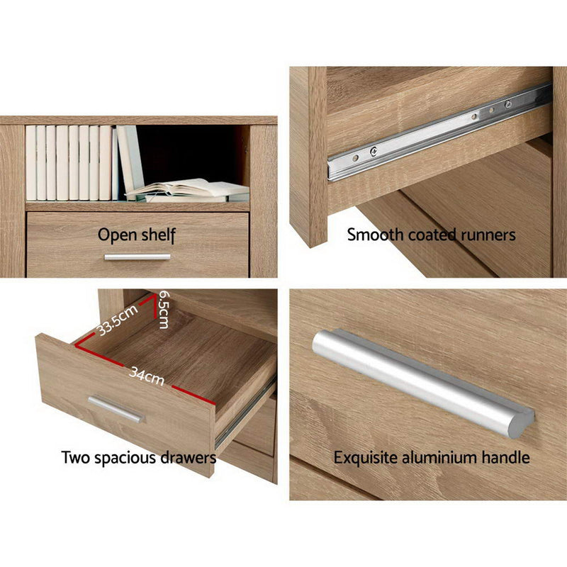 Artiss Bedside Tables Drawers Storage Cabinet Shelf Side End Table Oak - Sale Now