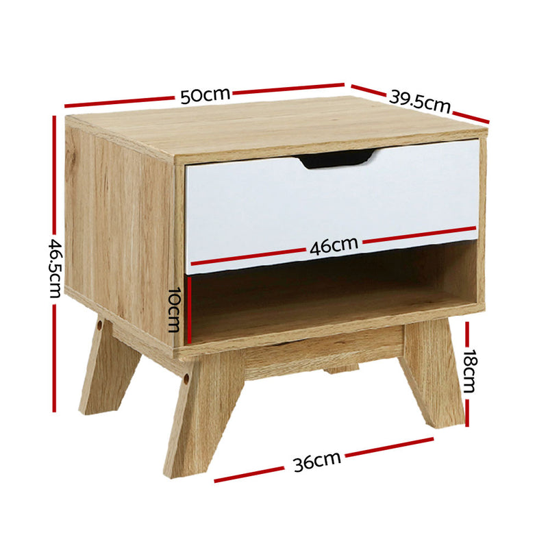 Artiss Bedside Table Drawer Nightstand Shelf Cabinet Storage Lamp Side Wooden - Sale Now