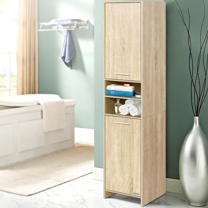 Artiss 185cm Bathroom Cabinet Tallboy Furniture Toilet Storage Laundry Cupboard Oak - Sale Now