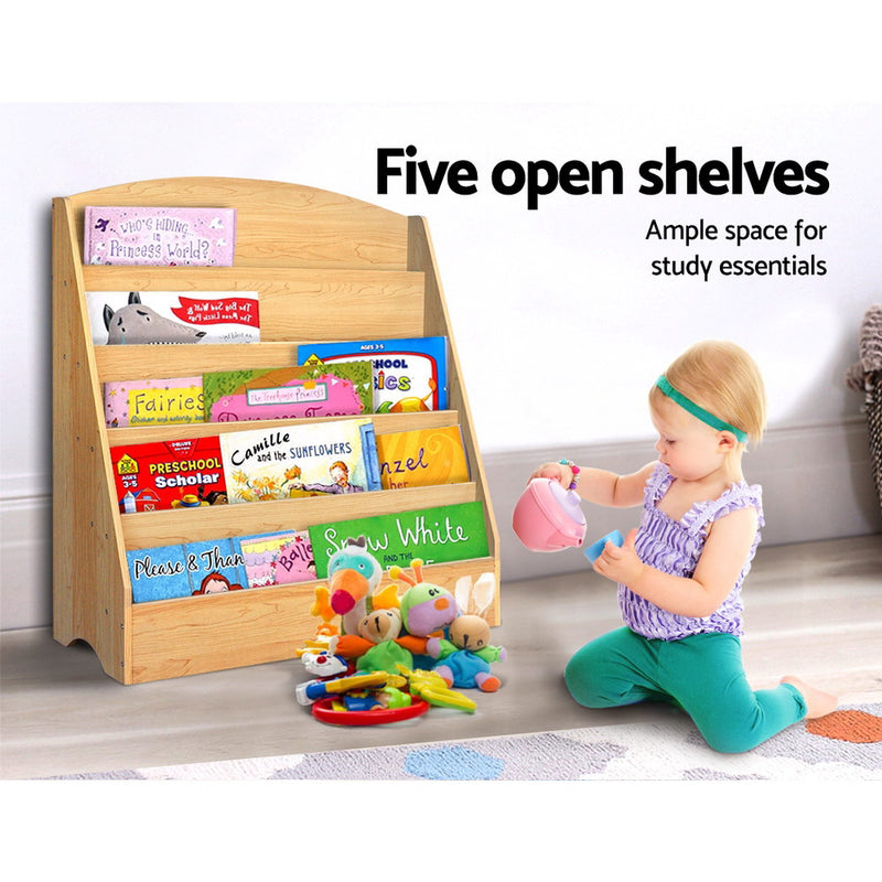 Keezi 5 Tiers Kids Bookshelf Magazine Shelf Rack Organiser Bookcase Display - Sale Now