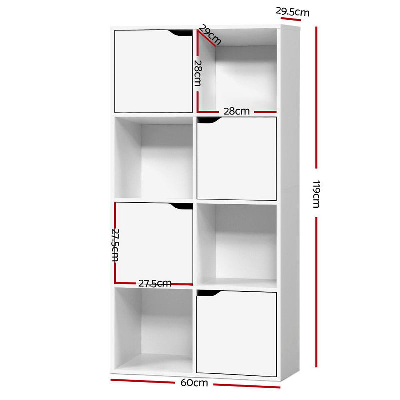 Artiss Display Shelf 8 Cube Storage 4 Door Cabinet Organiser Bookshelf Unit White - Sale Now
