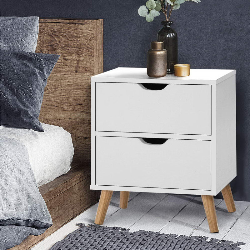 Artiss Bedside Tables Drawers Side Table Nightstand White Storage Cabinet Wood - Sale Now
