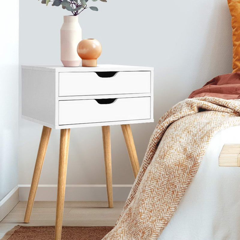 Artiss Bedside Tables Drawers Side Table Nightstand Wood Storage Cabinet White - Sale Now