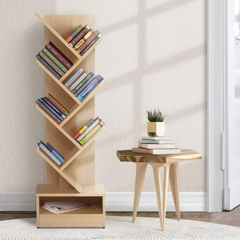 Artiss Display Shelf 7-Shelf Tree Bookshelf Book Storage Rack Bookcase Natural - Sale Now