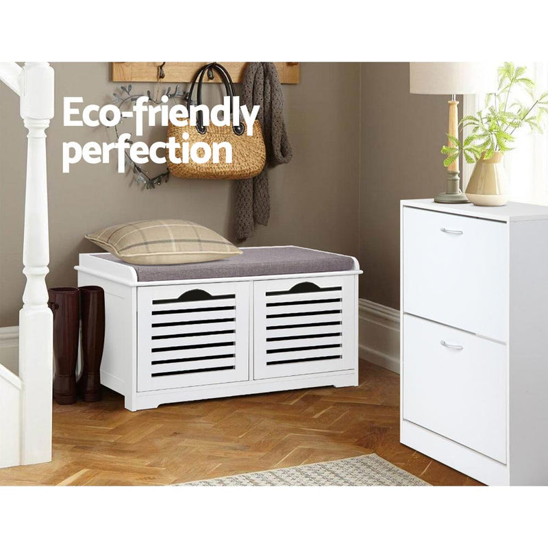 Artiss Fabric Shoe Bench with Drawers - White & Grey - Sale Now