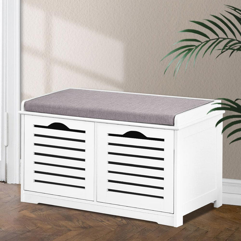 Artiss Fabric Shoe Bench with Drawers - White & Grey - Sale Now