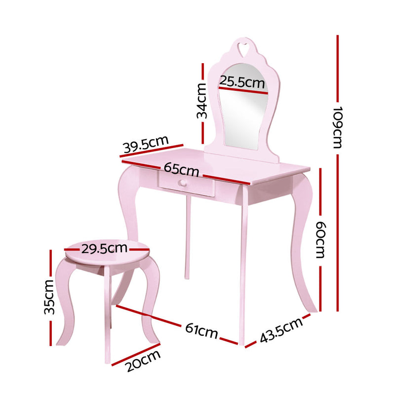 Keezi Kids Vanity Dressing Table Stool Set Mirror Drawer Children Makeup Pink - Sale Now