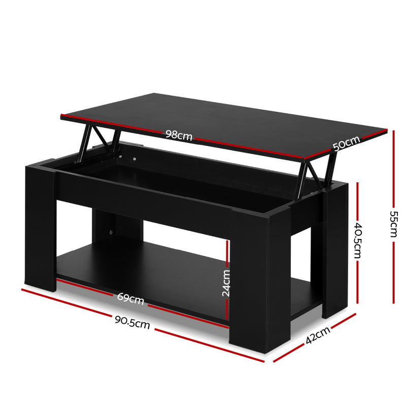 Artiss Lift Up Top Coffee Table Storage Shelf Black - Sale Now