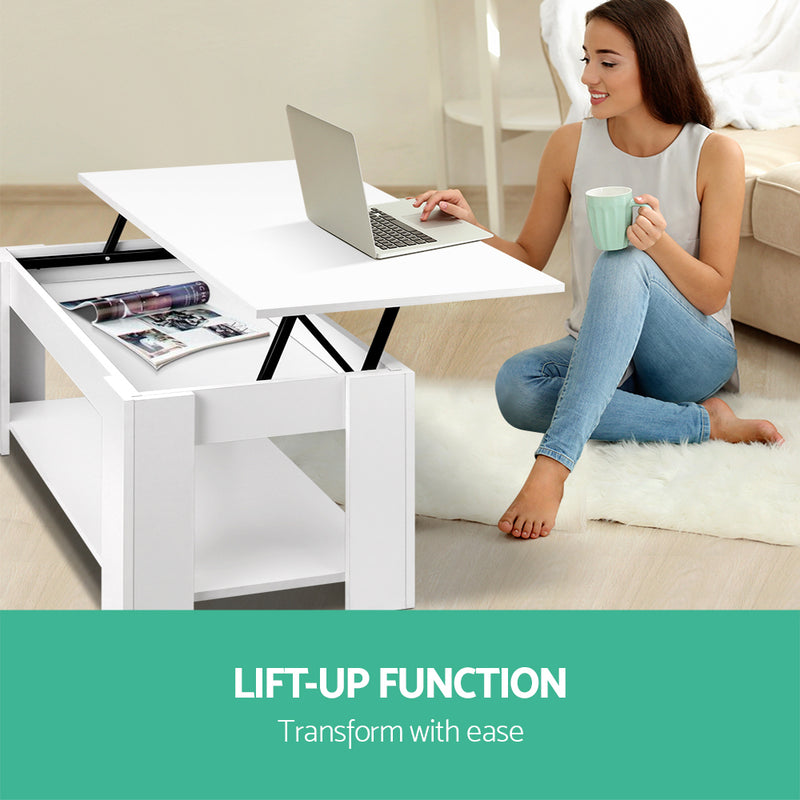 Artiss Lift Up Top Mechanical Coffee Table - White - Sale Now