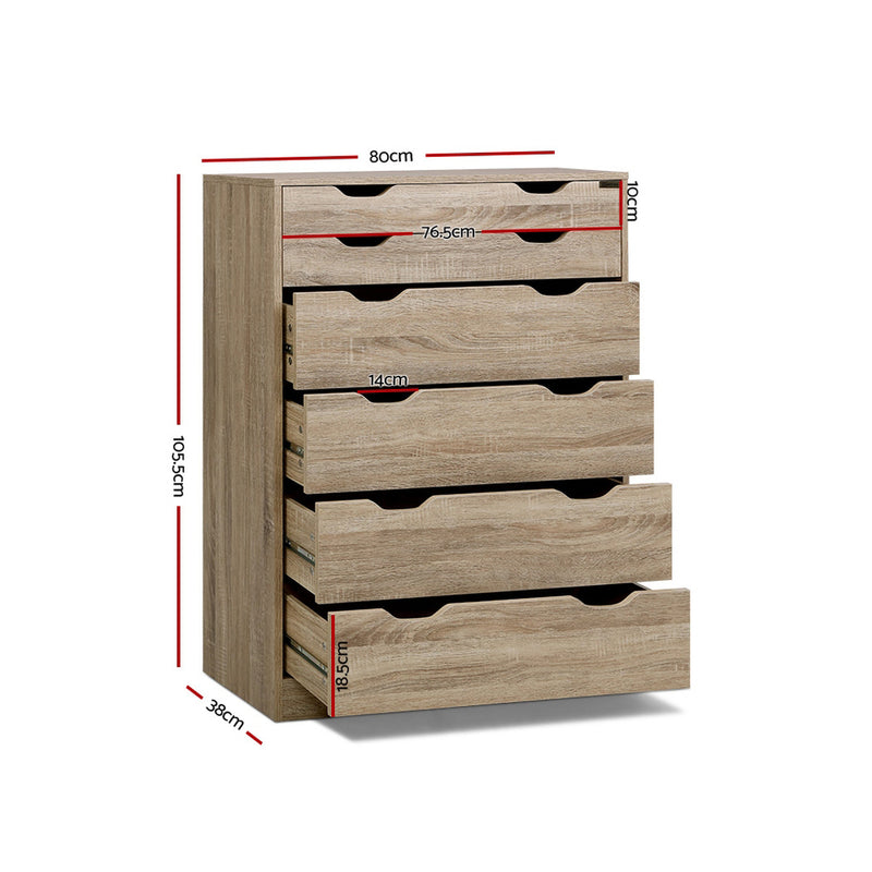 Artiss 6 Chest of Drawers Tallboy Dresser Table Storage Cabinet Oak Bedroom - Sale Now