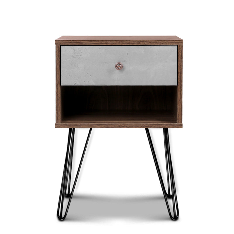 Artiss Bedside Table with Drawer - Grey & Walnut - Sale Now